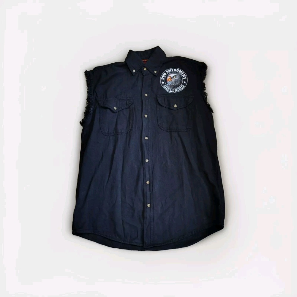 VINTAGE Hot Leathers Vest Men's Medium 2nd Amendment Eagle‎ Canvas Sleeveless